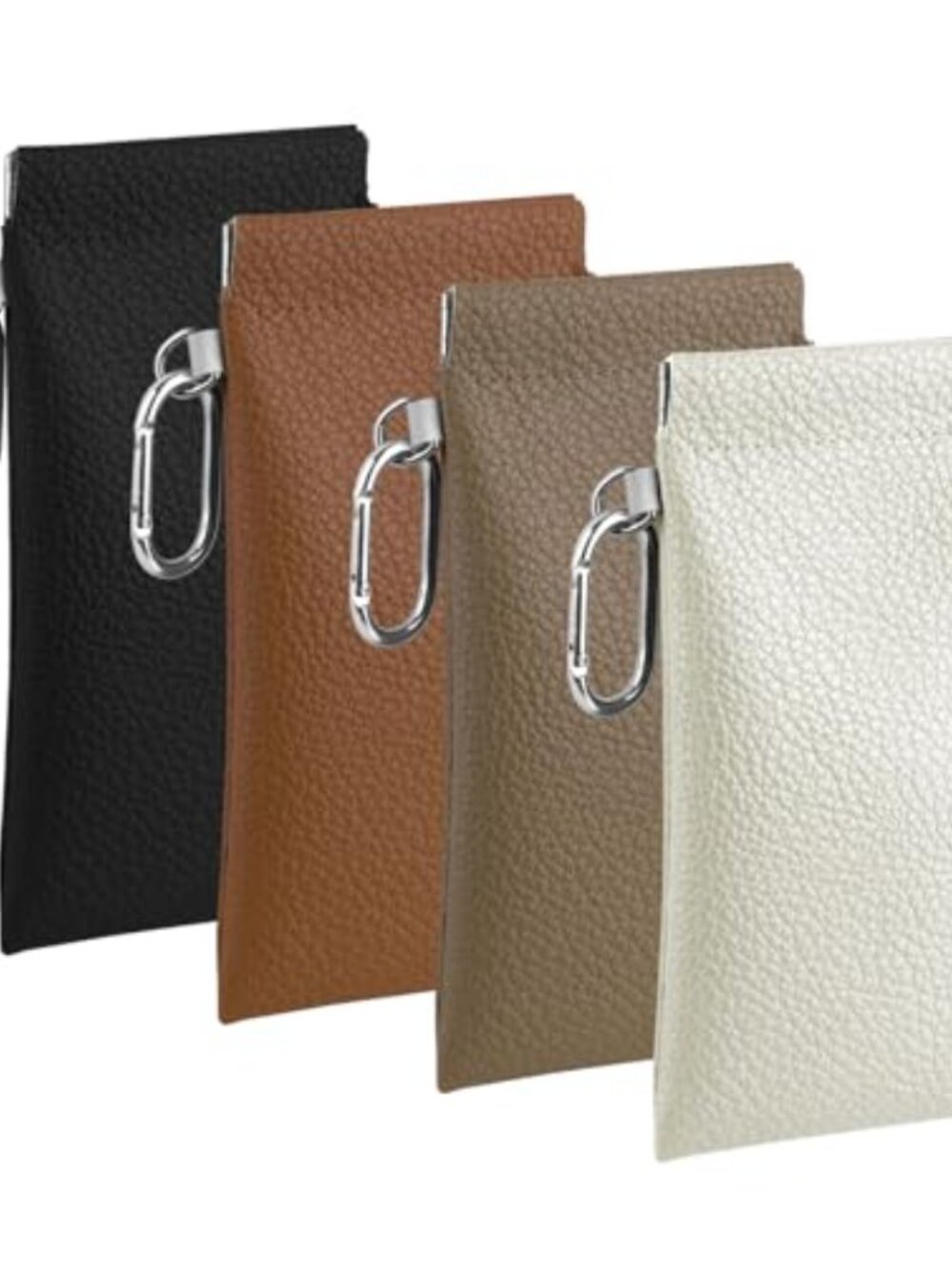 4 Pack PU Leather Sunglasses Case Squeeze Top with Clip Slim Travel Pouch